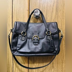 Coach Campbell  Bag Eva F26127 Black Leather Flap Satchel W/ Strap